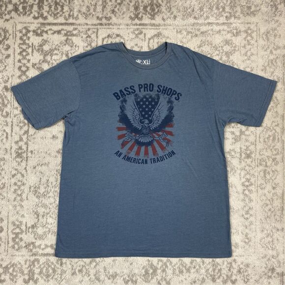 Bass Pro Shop An American Tradition Graphic Print SS T-shirt Blue Men's Size XL - Picture 1 of 5